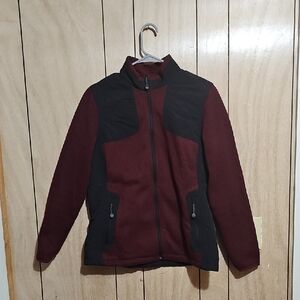 Eddie Bauer Women’s Hybrid Fleece Puffer Jacket Burgundy Black Size L
